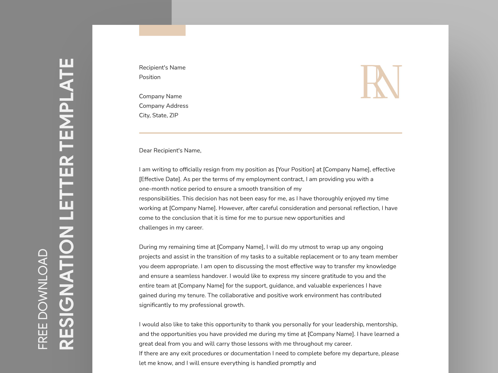 Month Notice Resignation Letter Template