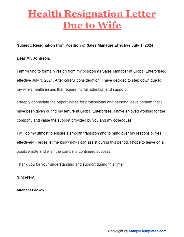 Month Notice Resignation Letter Template