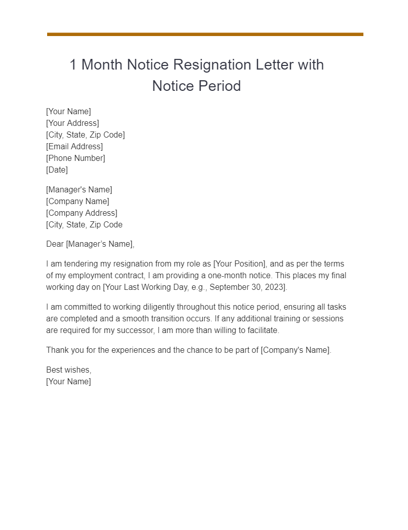 Month Notice Resignation Letter Template