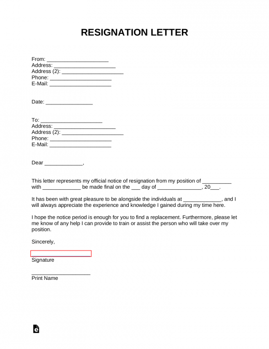 Month Notice Resignation Letter Template