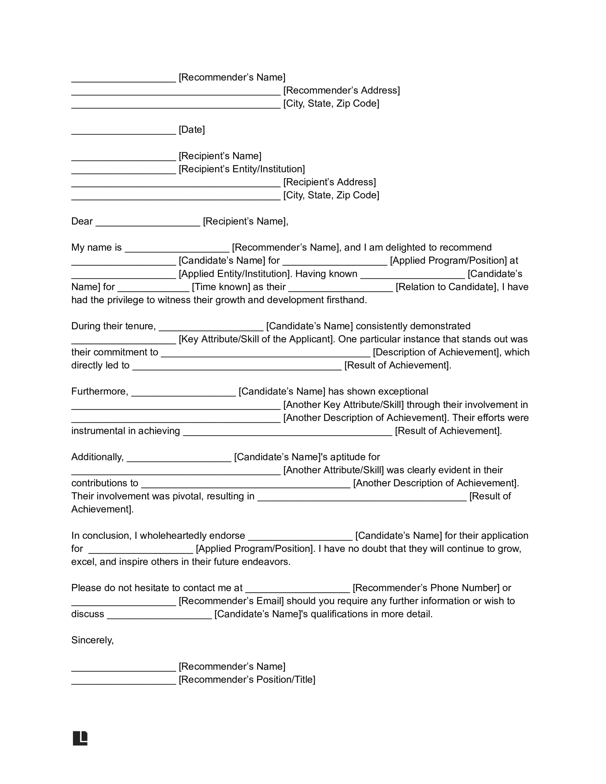 Adoption Recommendation Letter Template