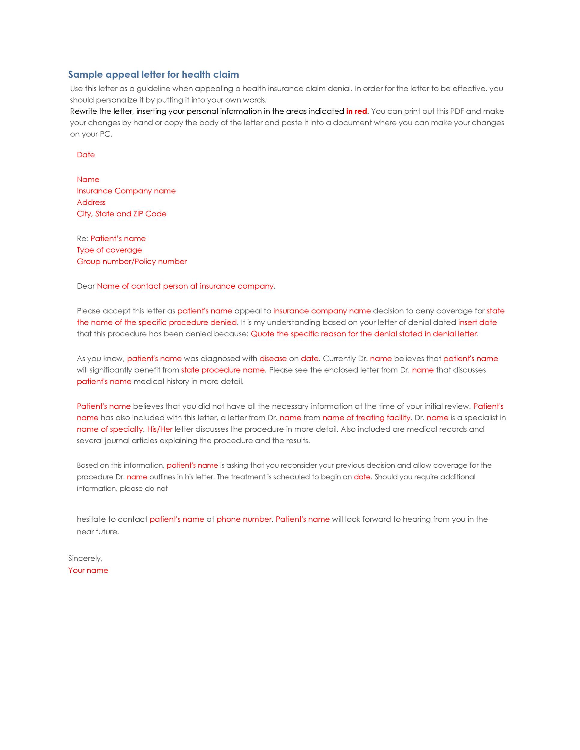 Appeal Letter Template for Insurance Denial