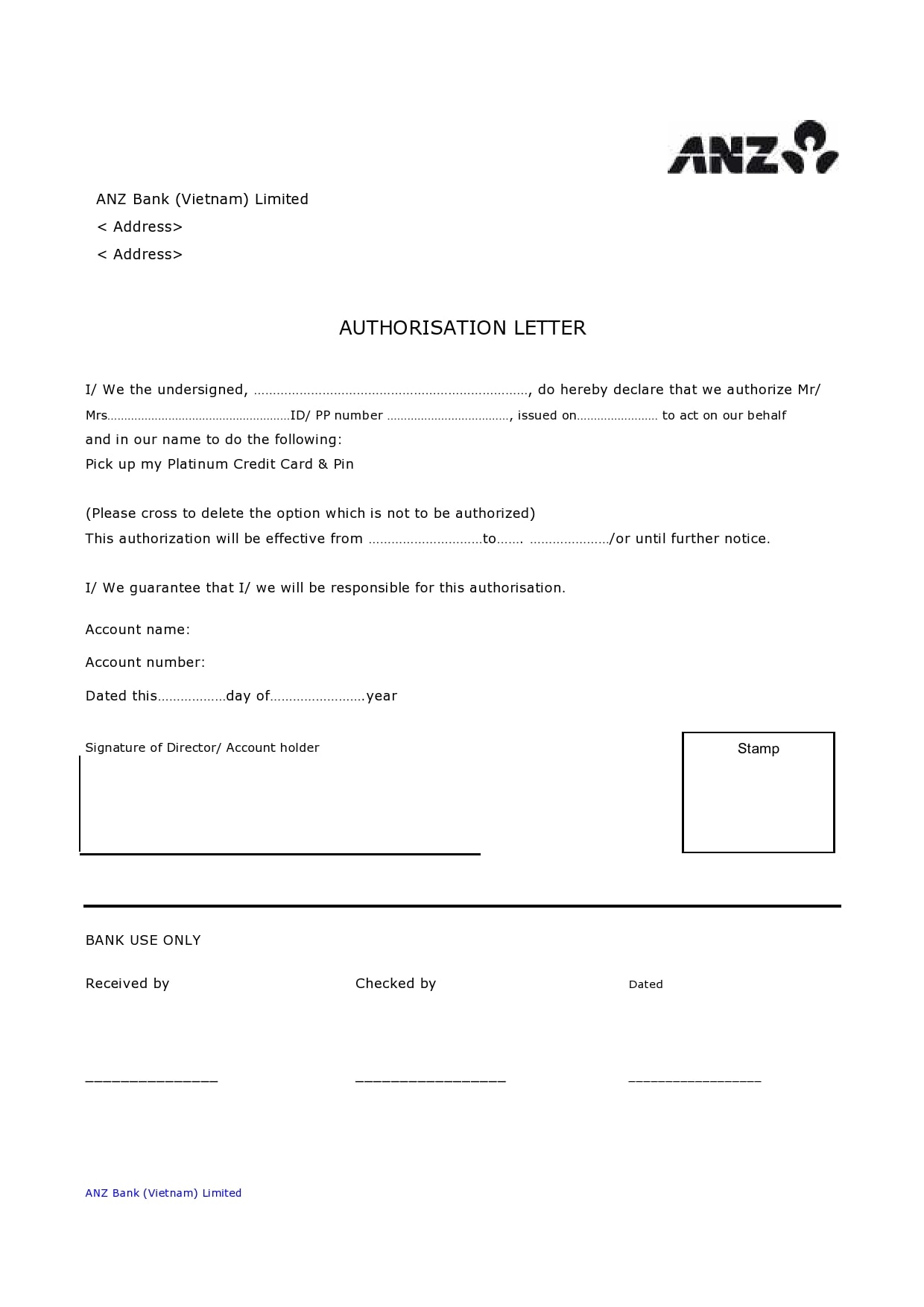 Bank Letter of Authorization Template