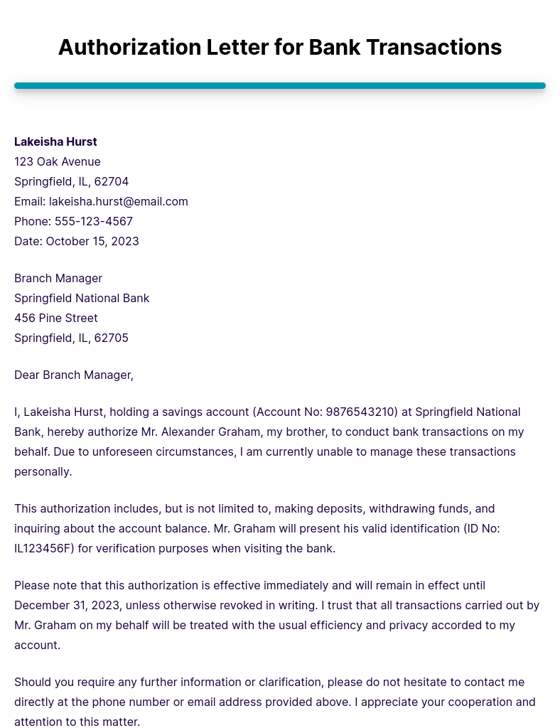 Bank Letter of Authorization Template