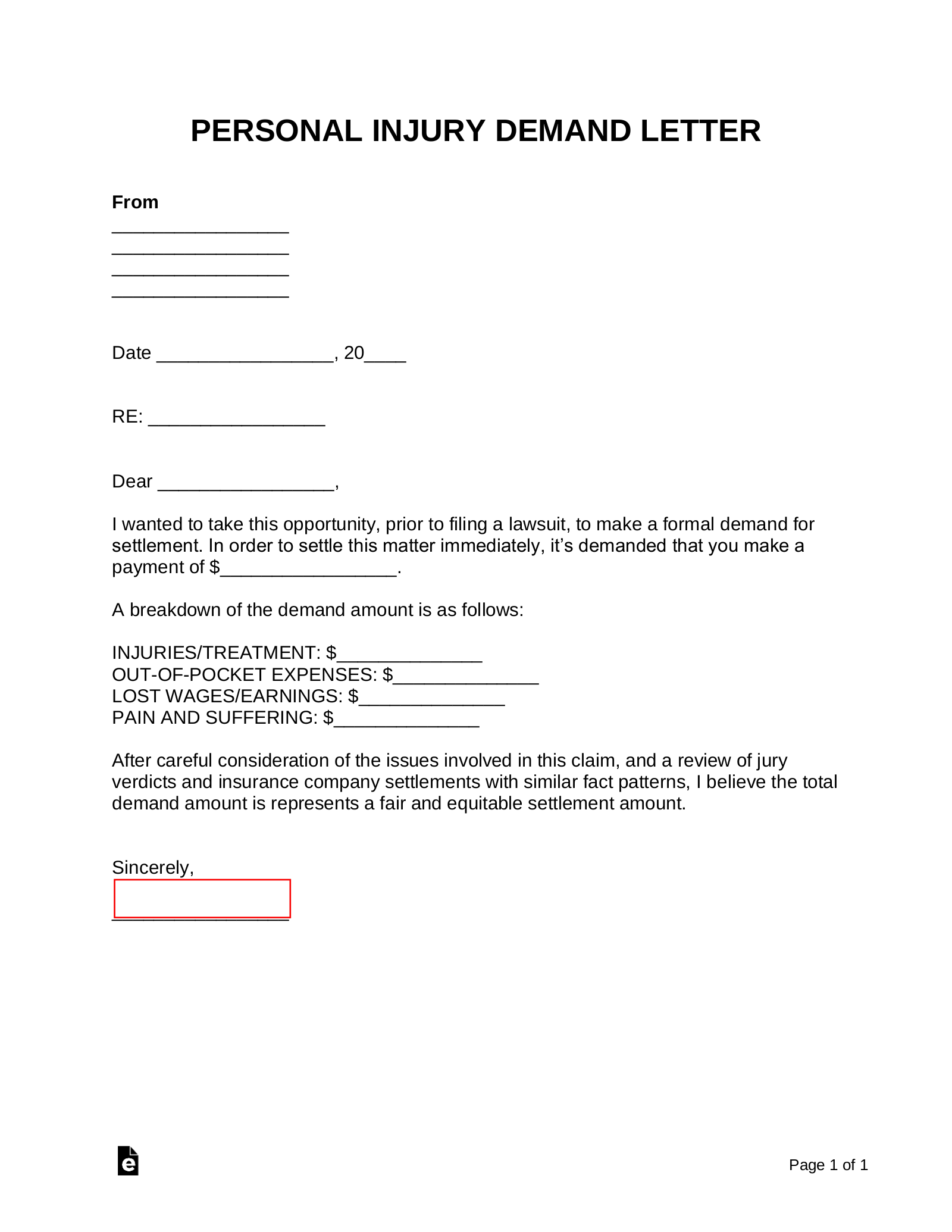 Demand for Settlement Letter Template