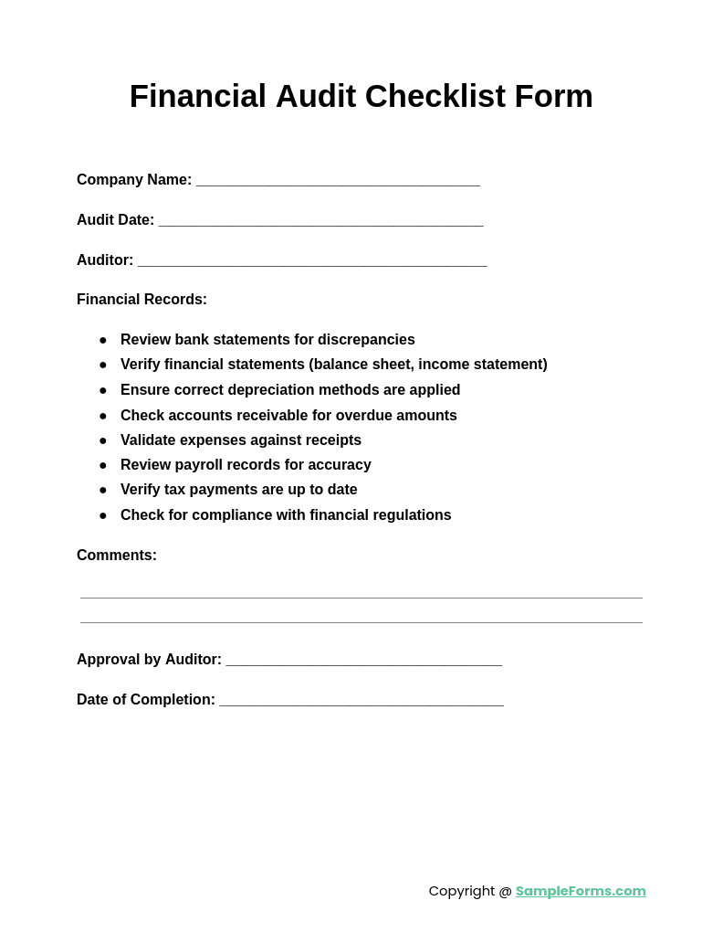Financial Audit Checklist Template