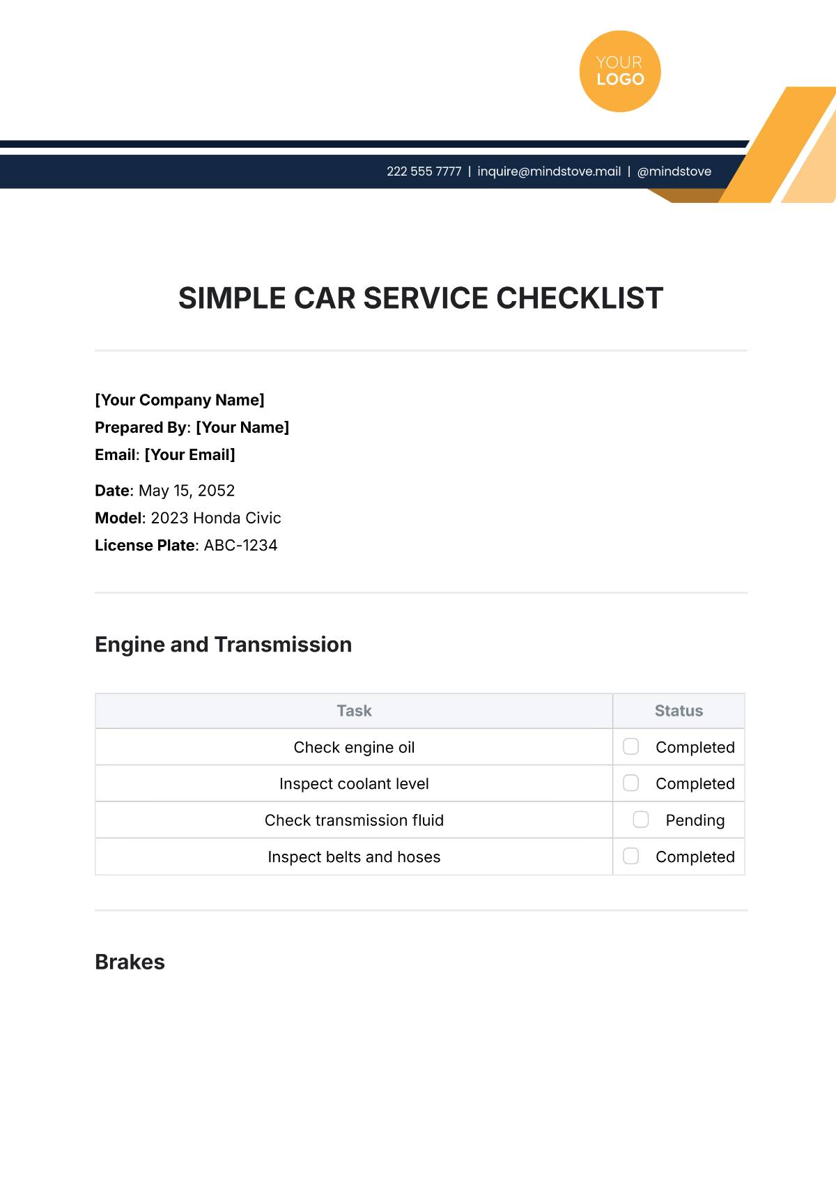 Fleet Vehicle Checklist Template