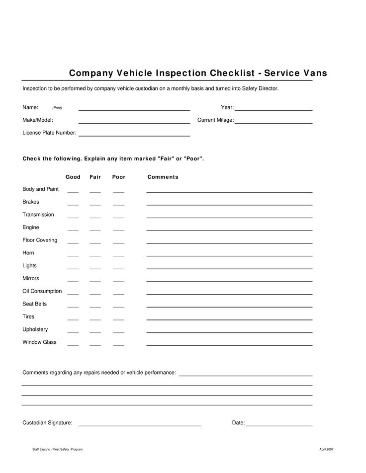 Fleet Vehicle Checklist Template