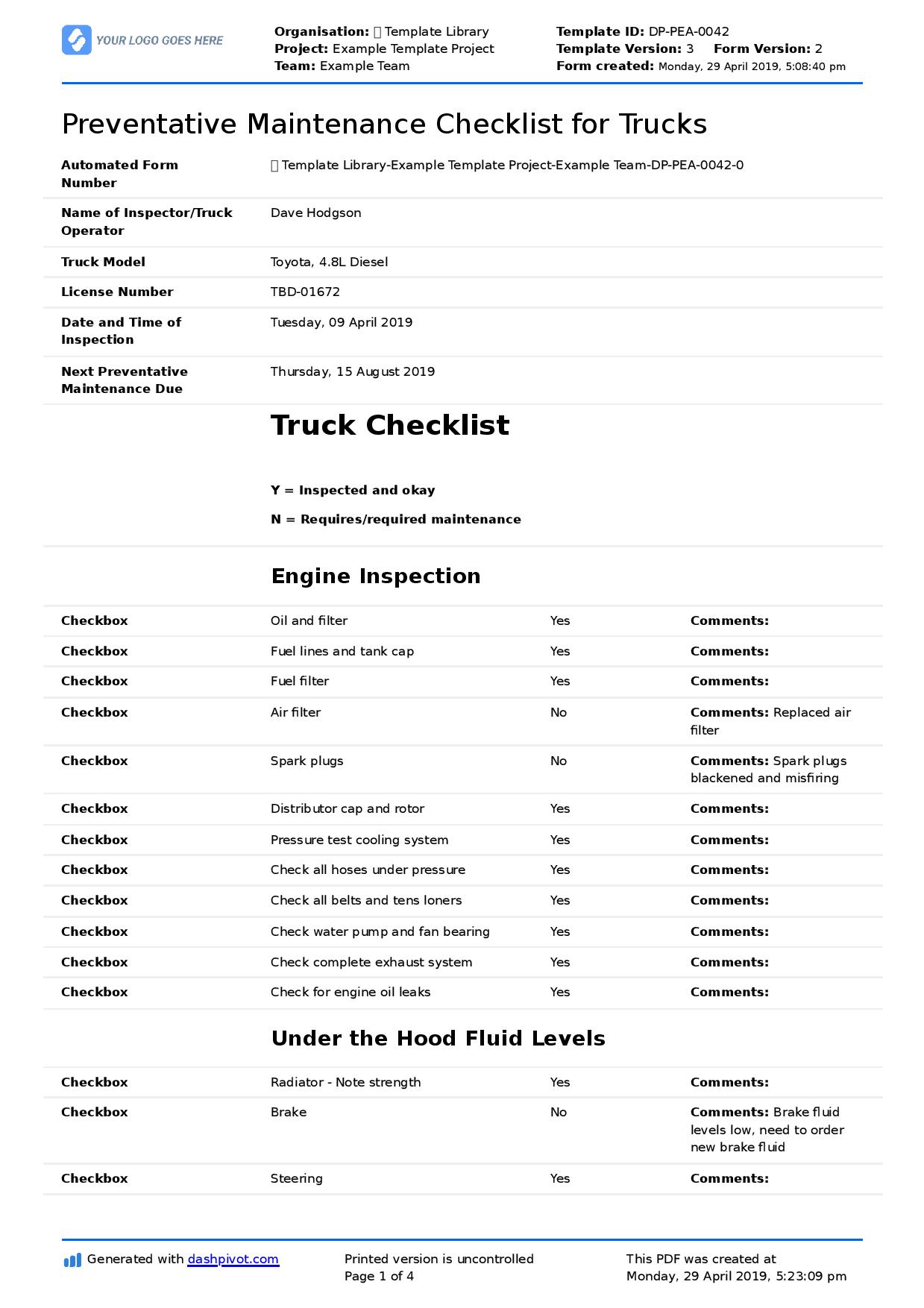 Fleet Vehicle Checklist Template