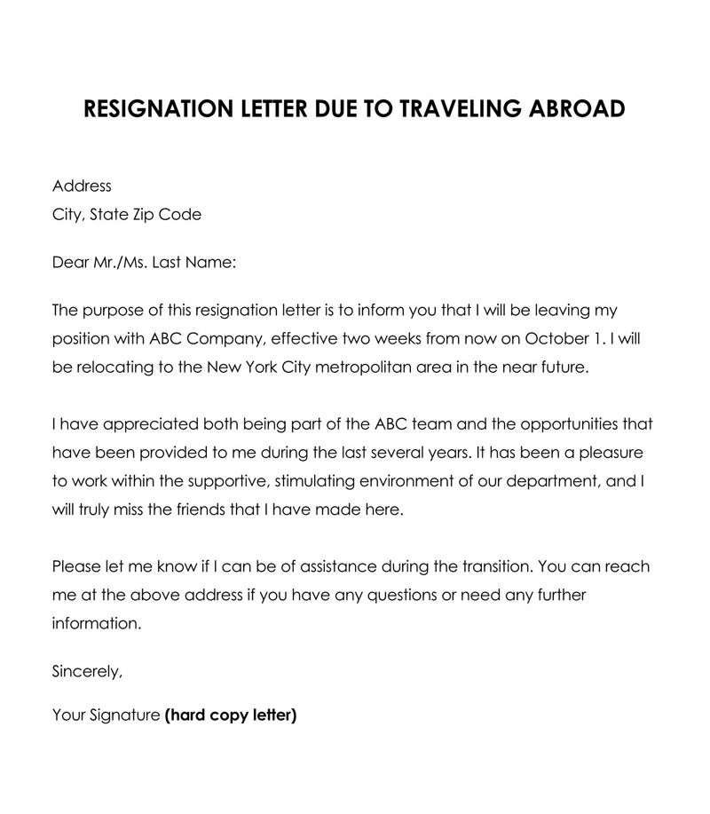Formal Resignation Letter Template