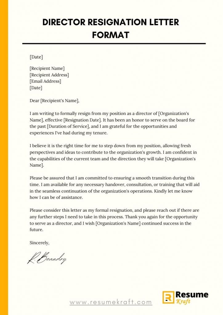 Formal Resignation Letter Template