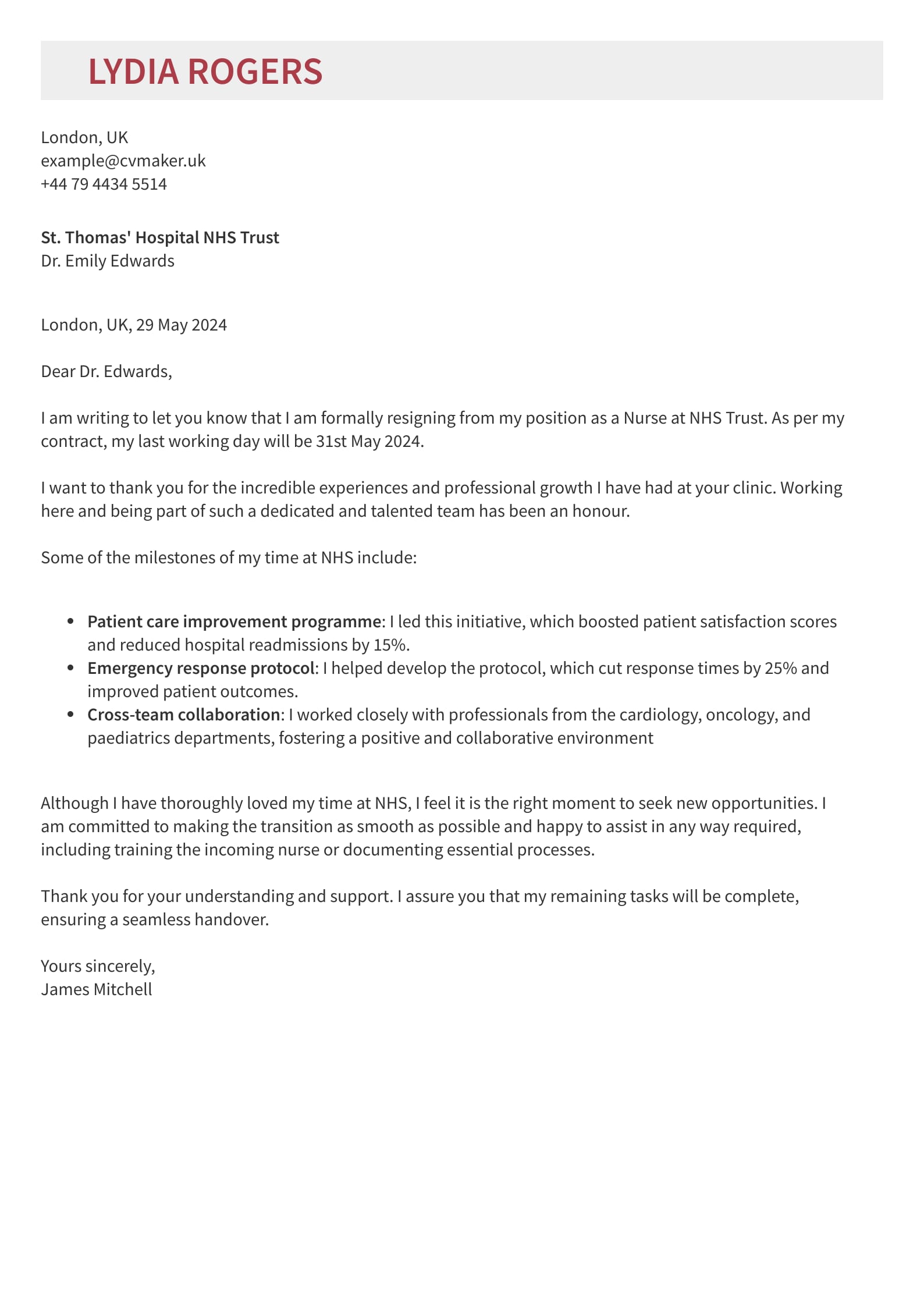 Formal Resignation Letter Template