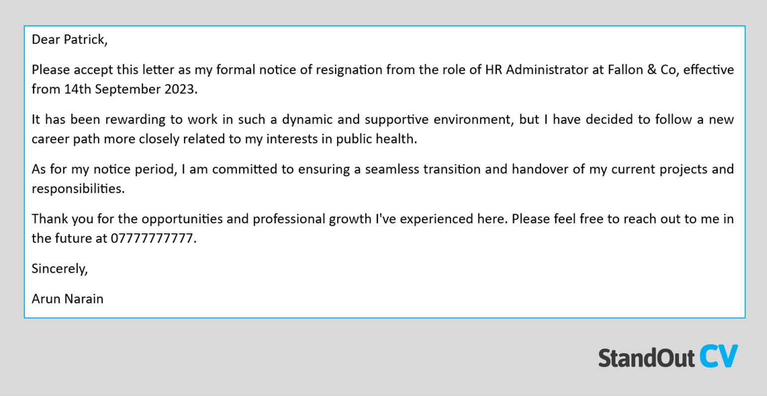 Formal Resignation Letter Template