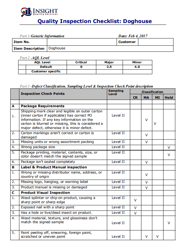 Furniture Quality Control Checklist Template