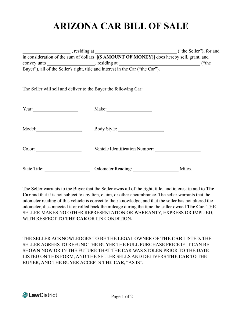 General Bill of Sale Form