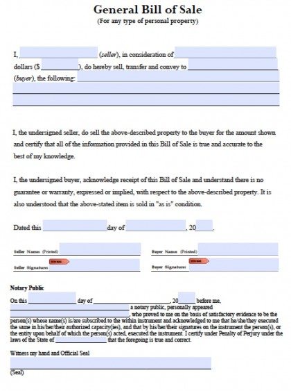 General Bill of Sale Form