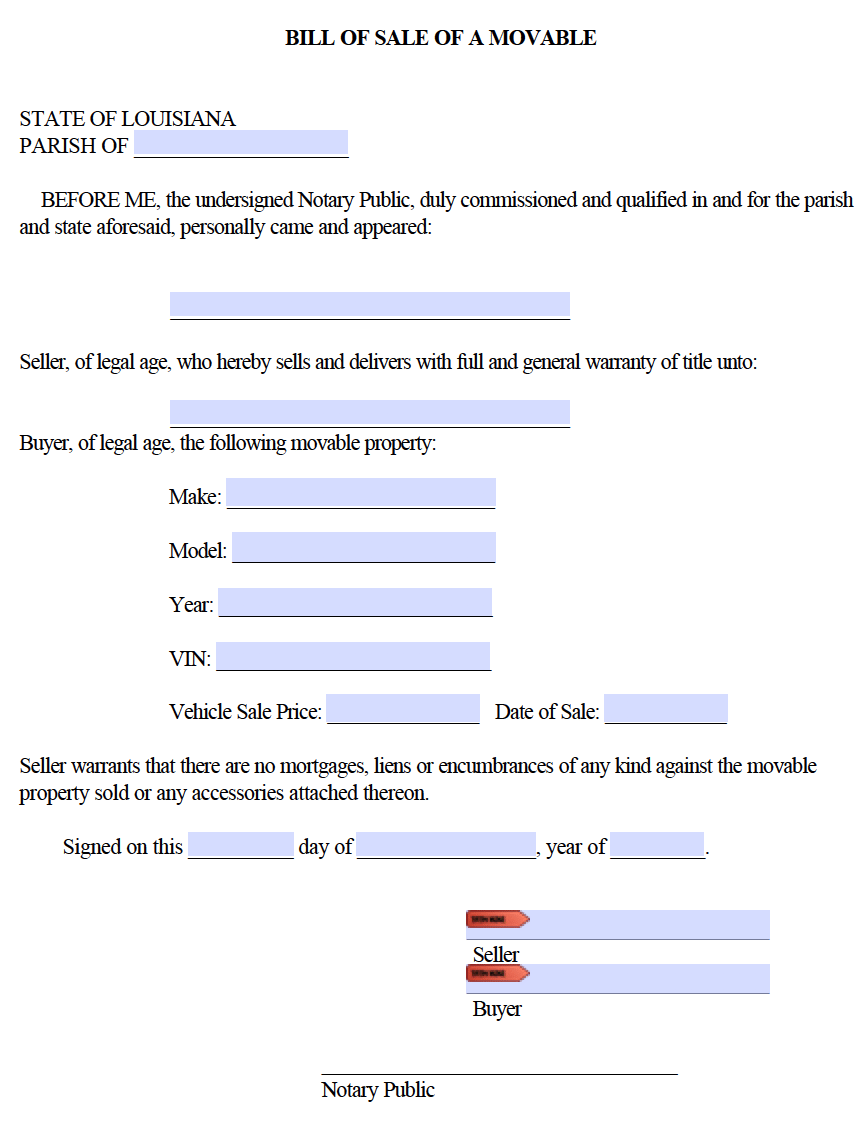 General Bill of Sale Form