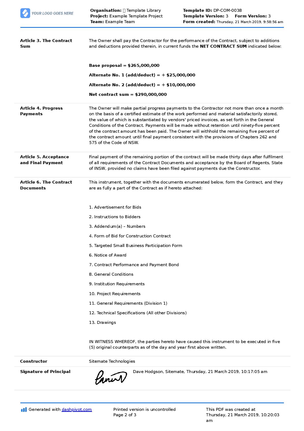 General Contractor Agreement Template