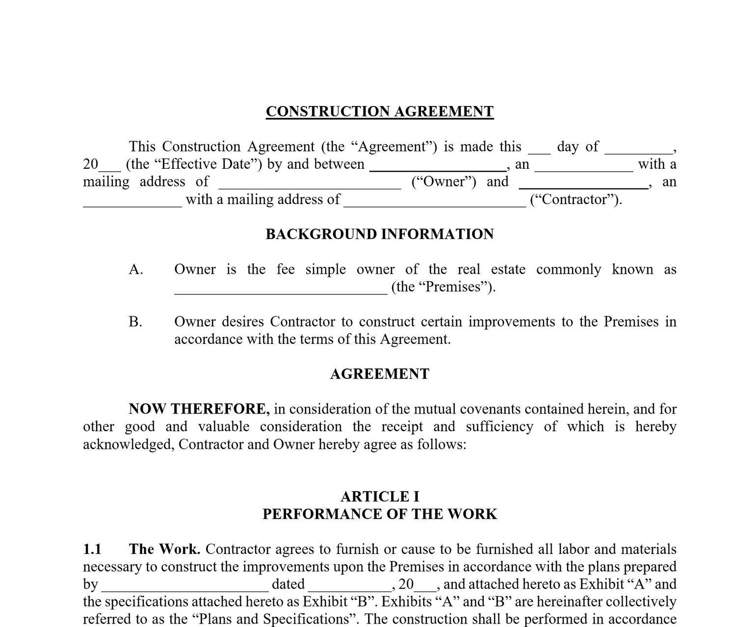 General Contractor Agreement Template