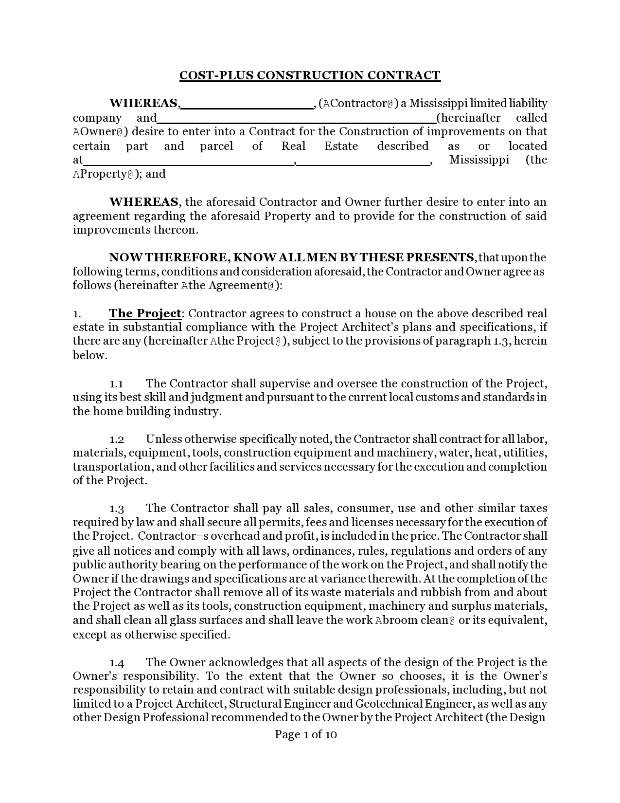 General Contractor Agreement Template