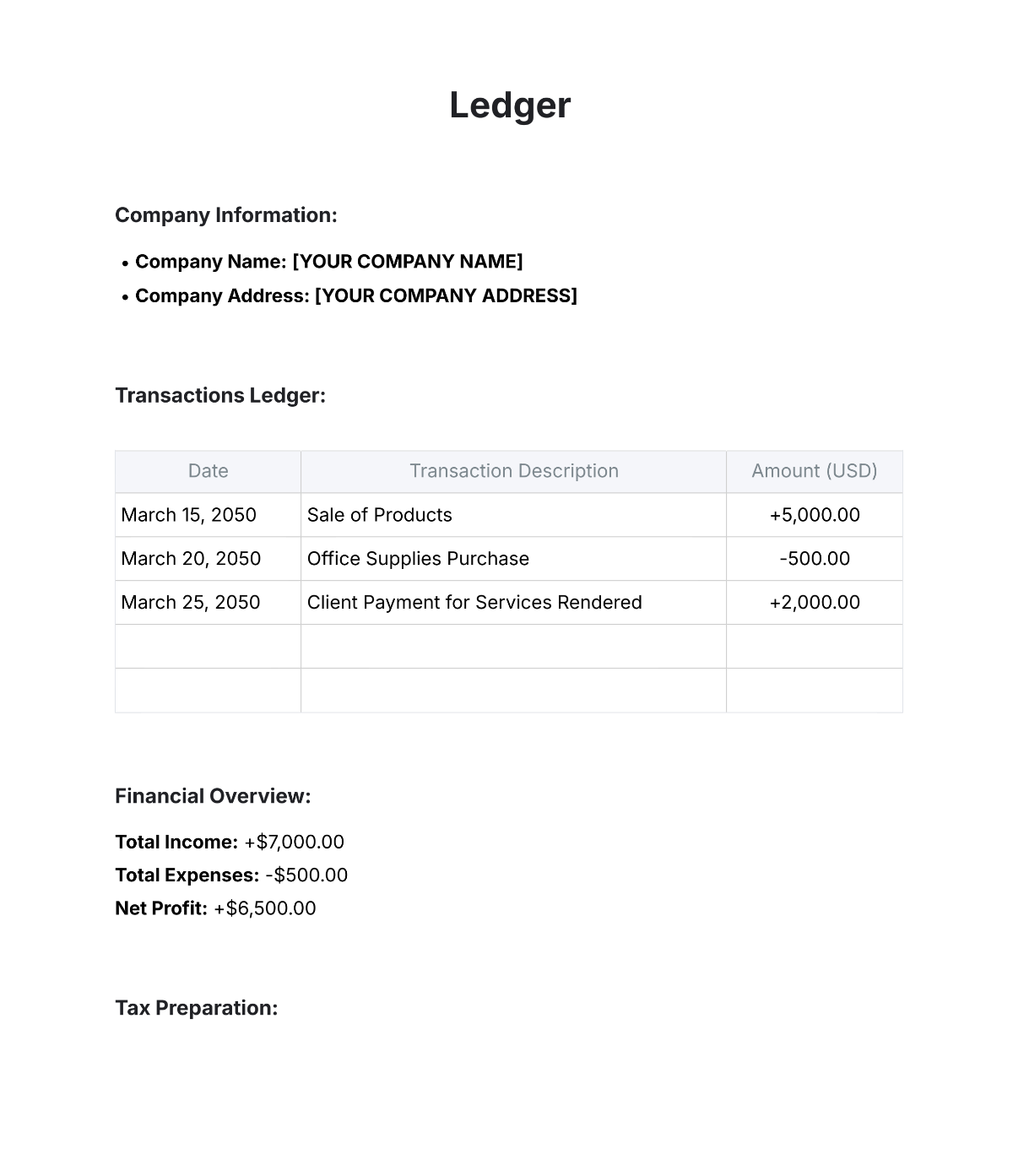 General Ledger Template