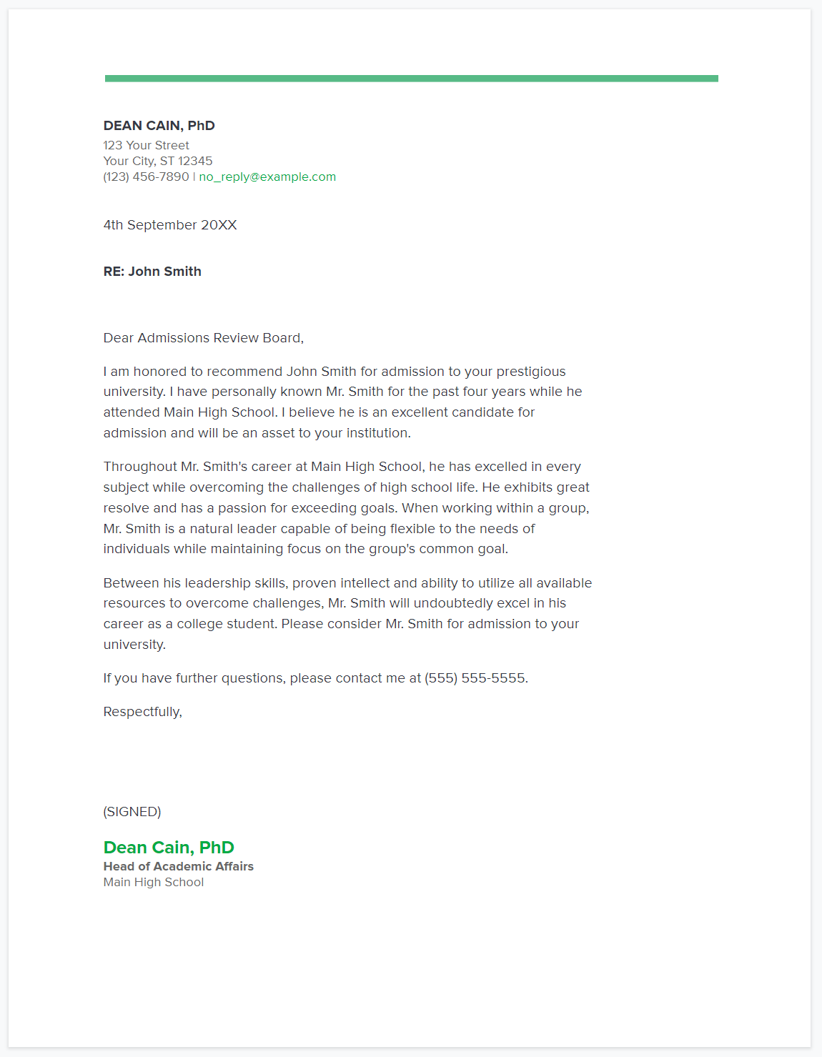 General Reference Letter Template