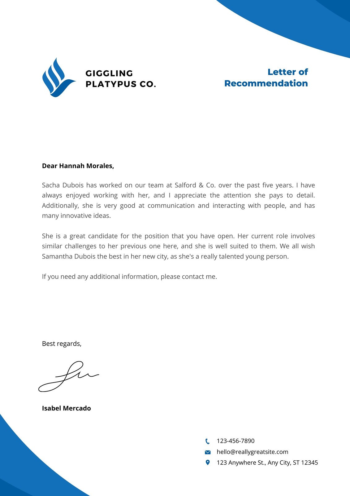 General Reference Letter Template