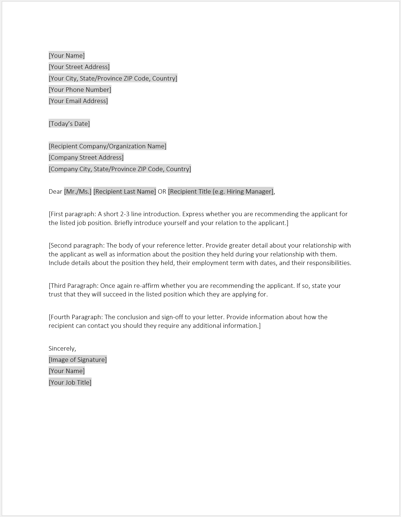 General Reference Letter Template