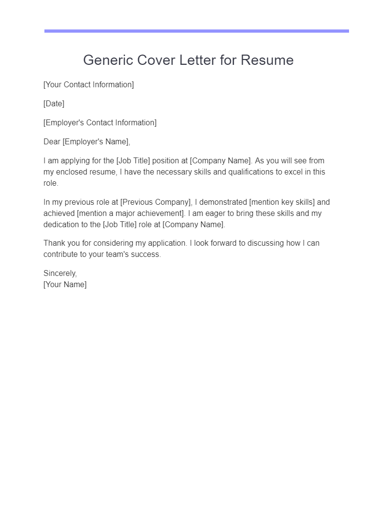 Generic Cover Letter Template
