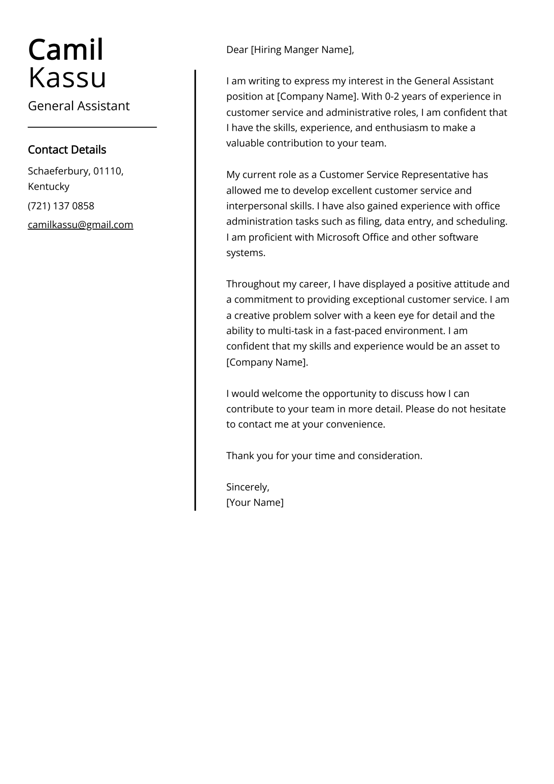 Generic Cover Letter Template