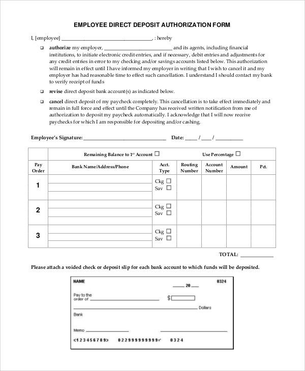 Generic Direct Deposit Form
