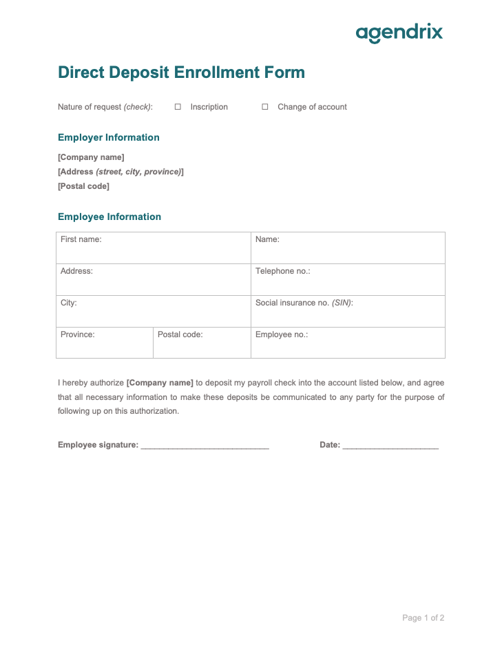 Generic Direct Deposit Form