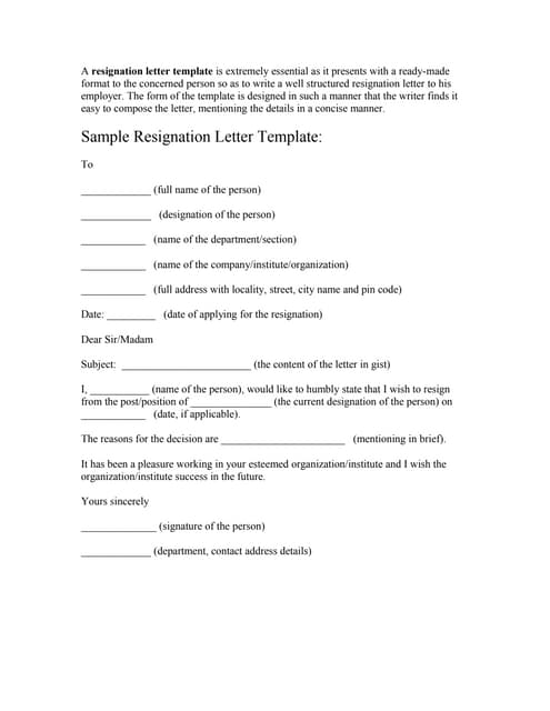 Internal Transfer Resignation Letter Template