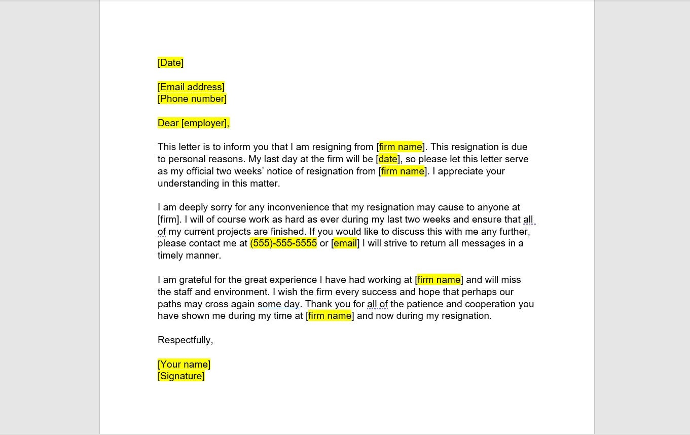 Law Enforcement Resignation Letter Template