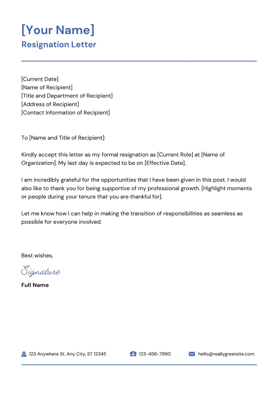 Nanny Resignation Letter Template