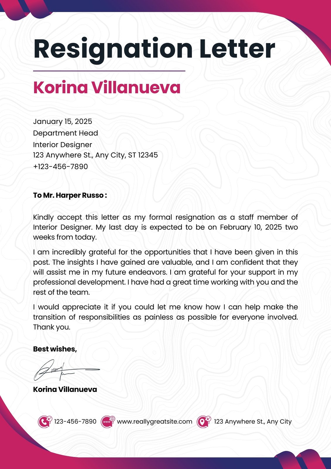 Nanny Resignation Letter Template