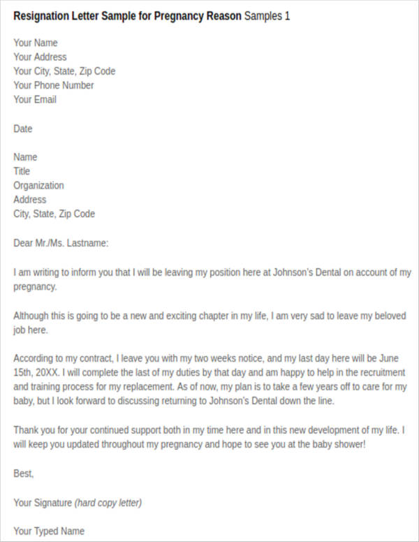 Nanny Resignation Letter Template