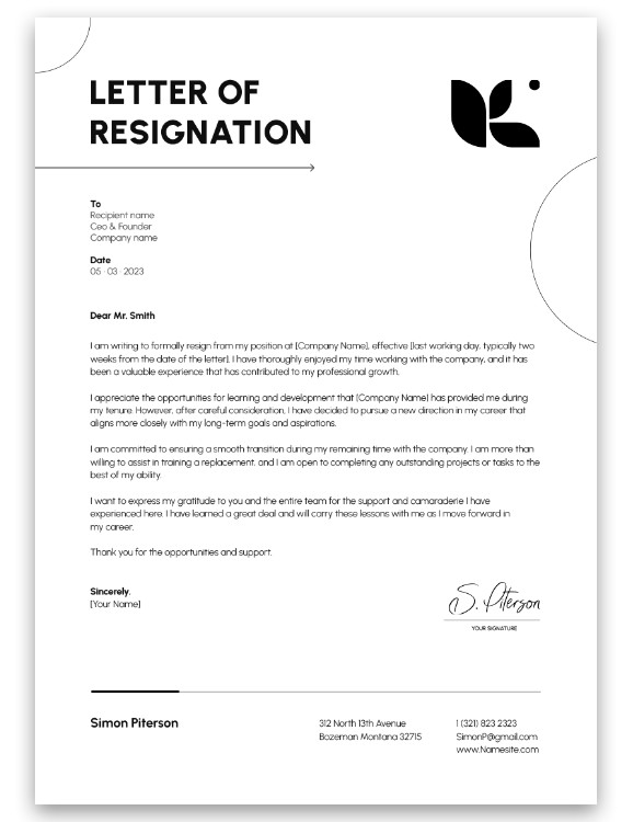 Nanny Resignation Letter Template