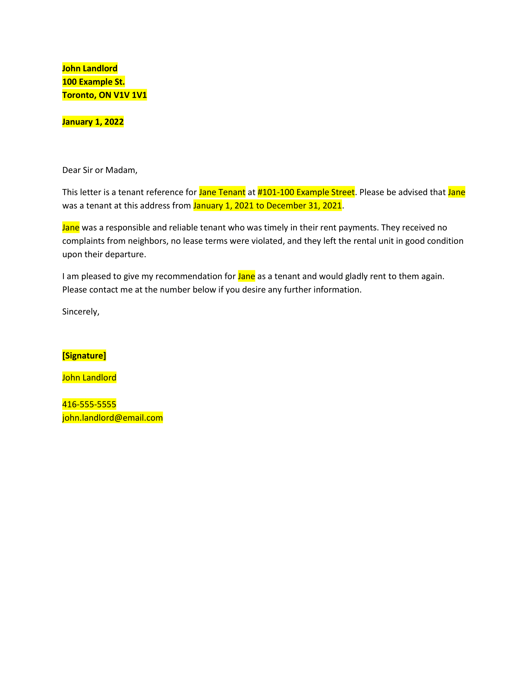 Neighbor Recommendation Letter Template