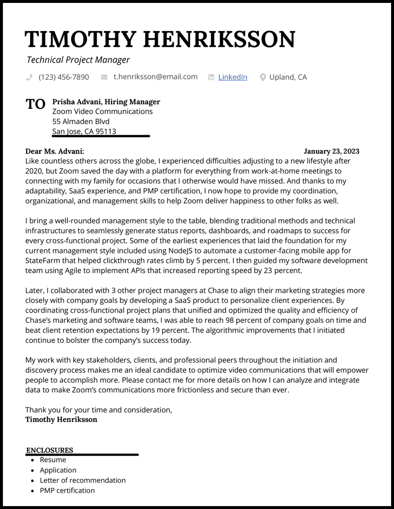 Project Management Recommendation Letter Template