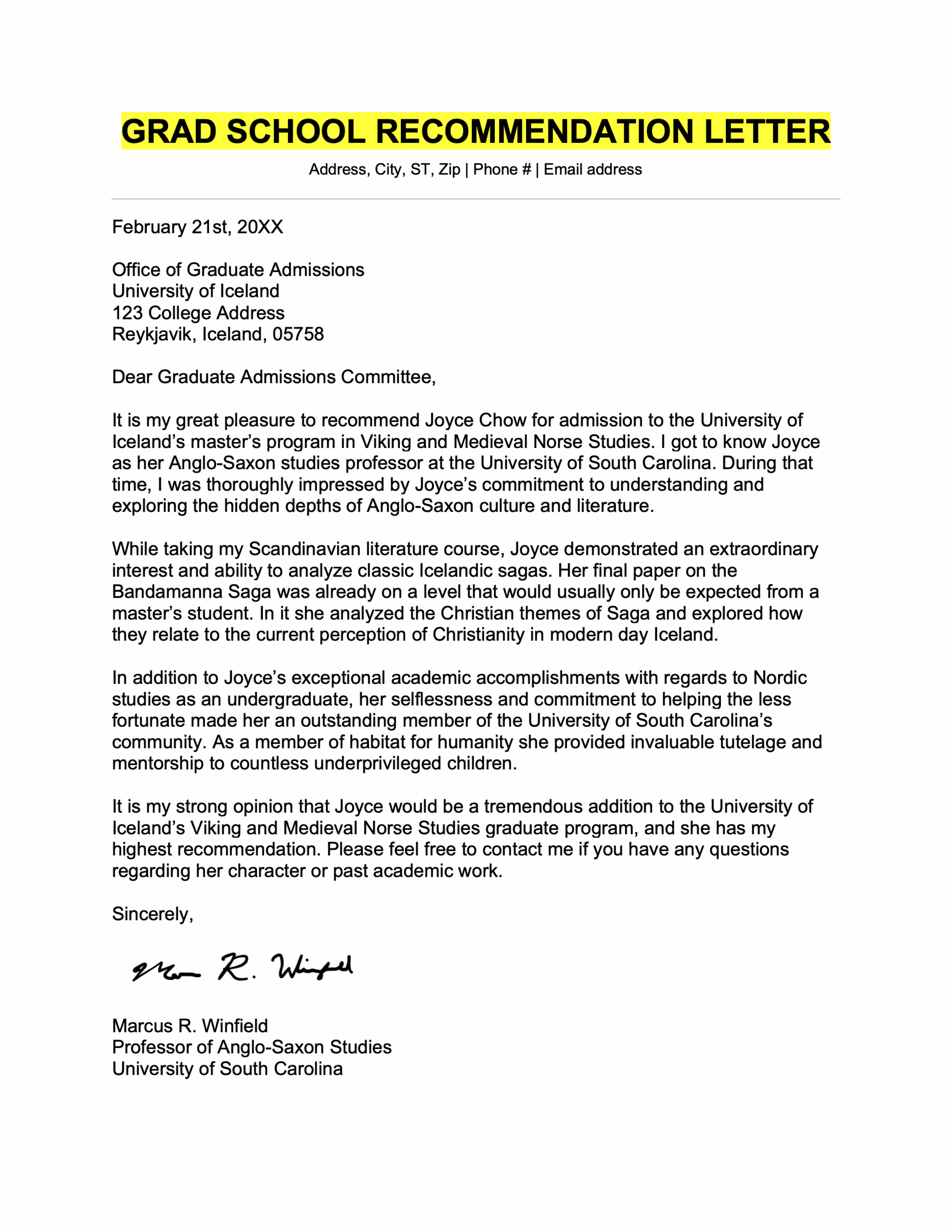 Project Management Recommendation Letter Template
