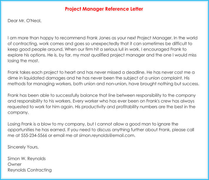 Project Management Recommendation Letter Template