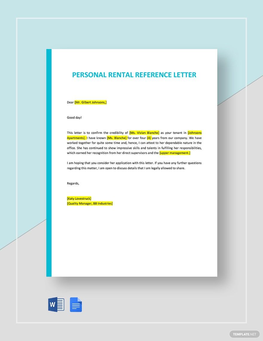 Recommendation Letter Template for Tenant From Friend