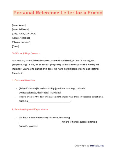 Recommendation Letter Template for Tenant From Friend