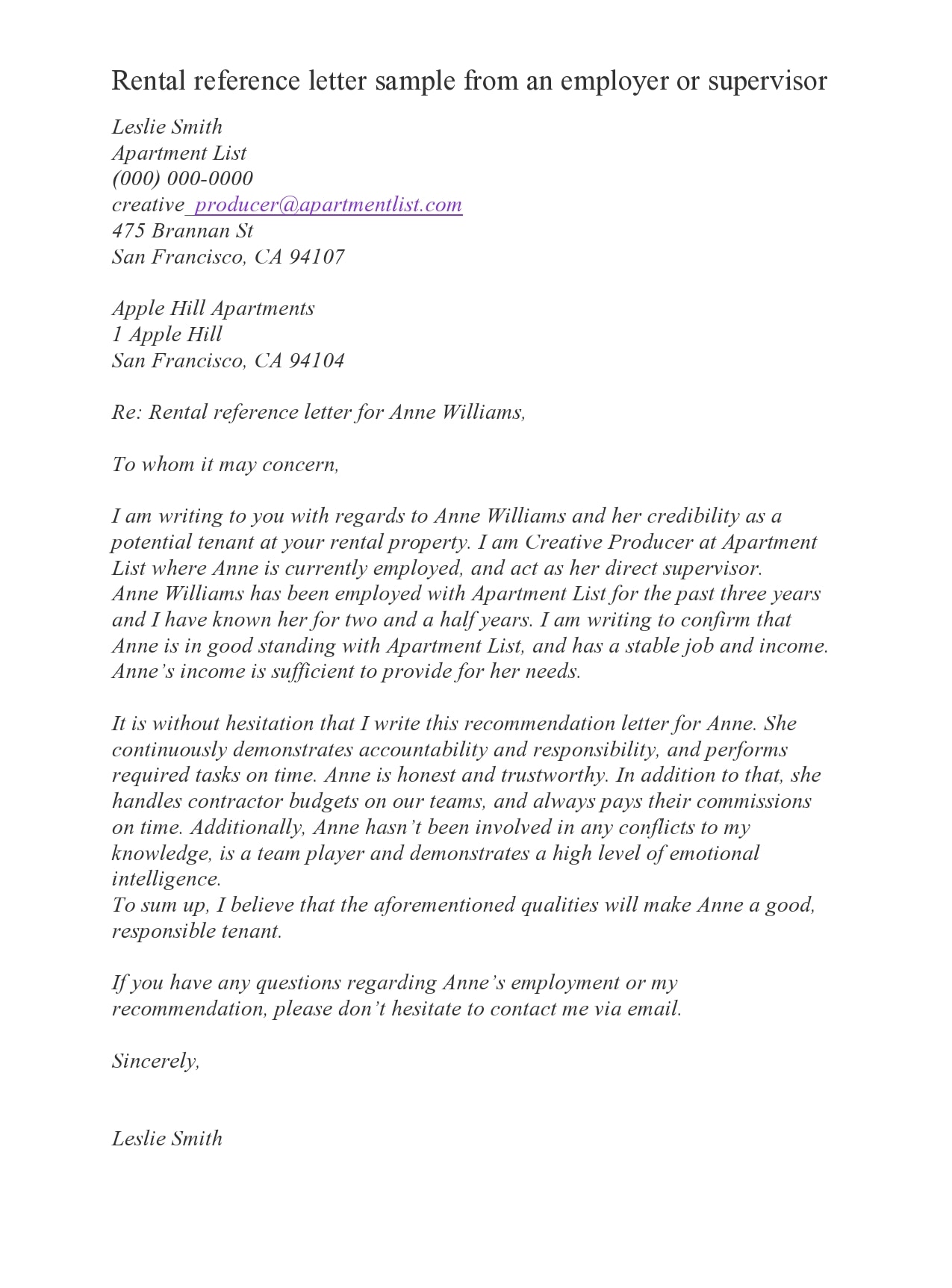Recommendation Letter Template for Tenant From Friend