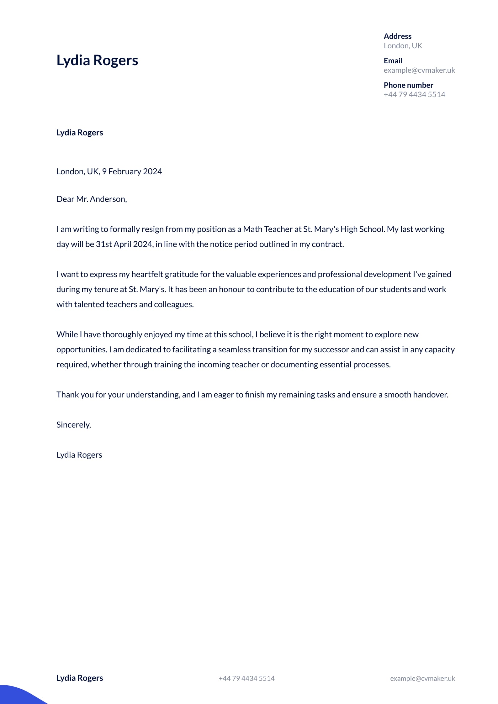 Resignation Letter Template Because of New Job