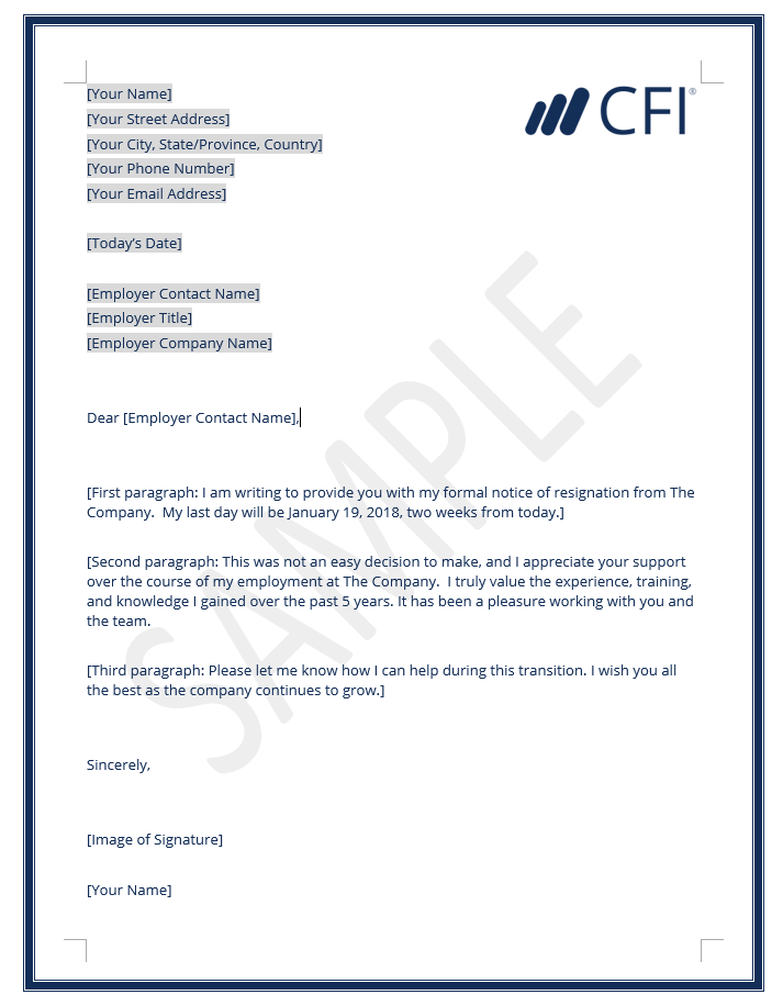 Resignation Letter Template Because of New Job