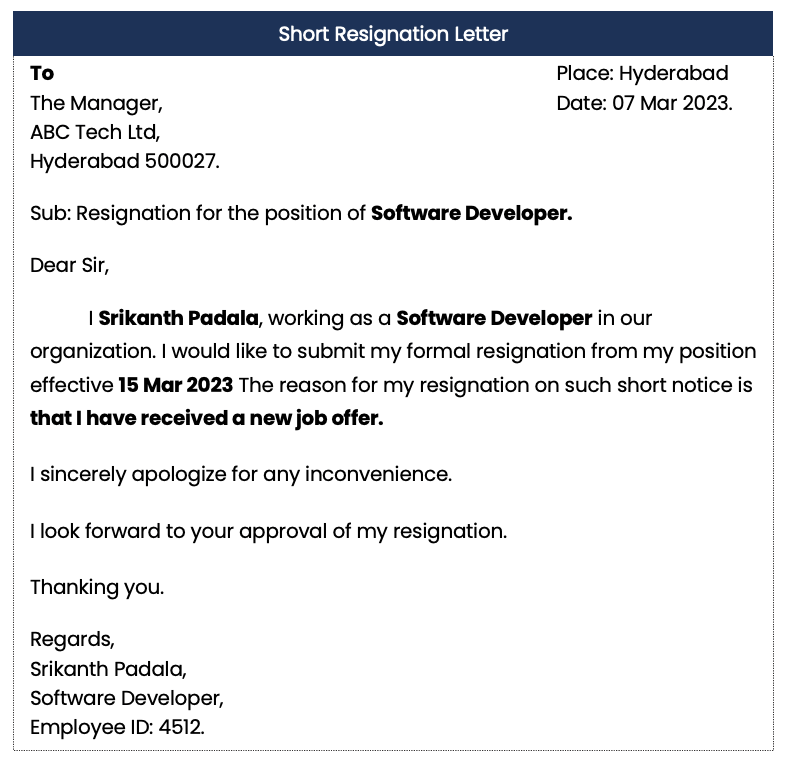 Resignation Letter Template Because of New Job