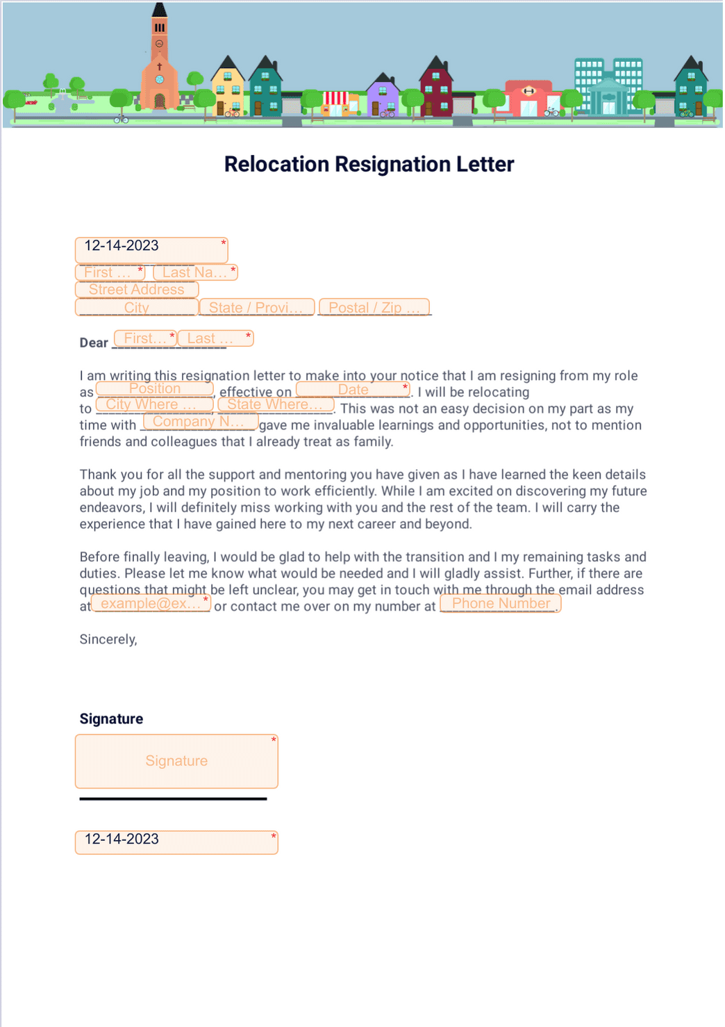 Resignation Letter Template Due to Relocation