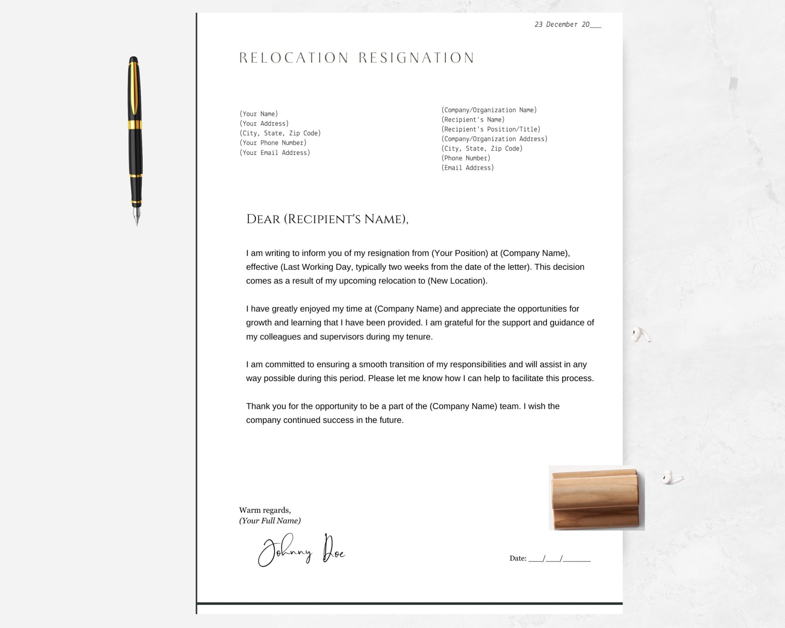 Resignation Letter Template Due to Relocation